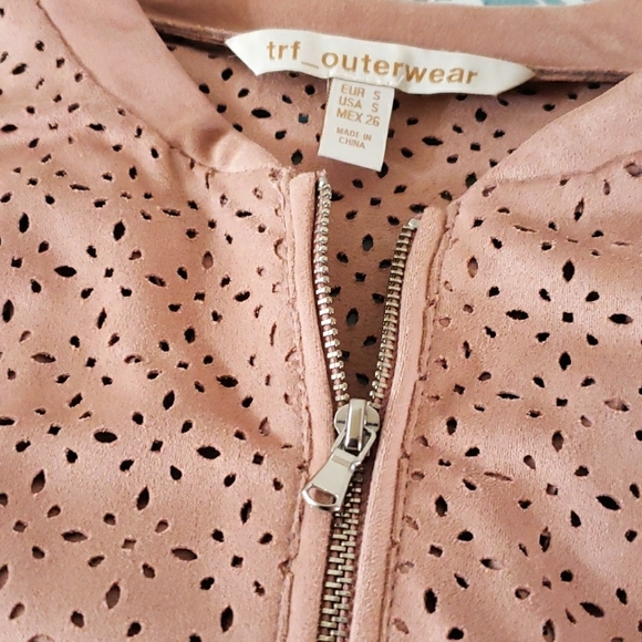 ZARA TRF  Perforated Suede Bomber Jacket - Picture 11 of 16